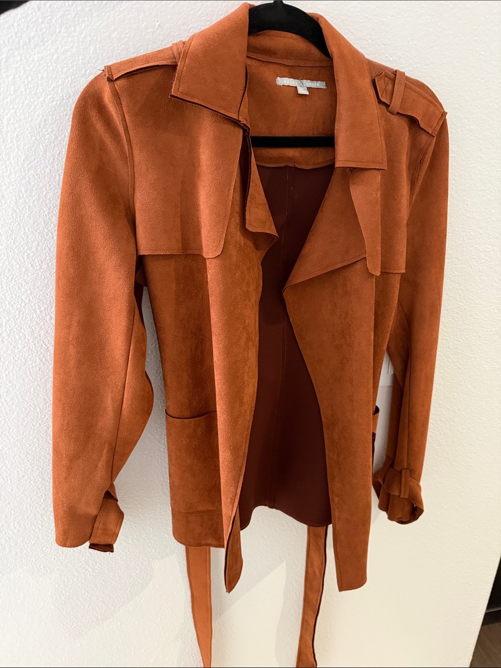 Women’s Rust Suede-Look Trench Coat with Waist Tie